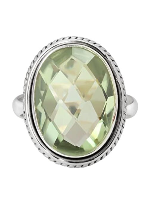 YoTreasure Green Amethyst Solid 925 Sterling Silver Bold Ring Jewelry