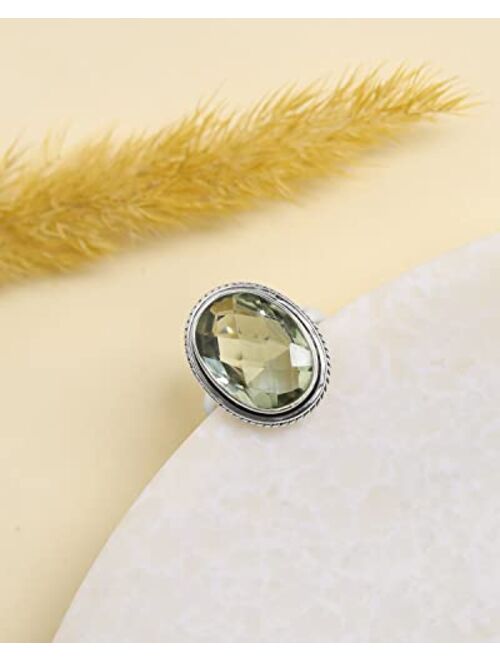 YoTreasure Green Amethyst Solid 925 Sterling Silver Bold Ring Jewelry