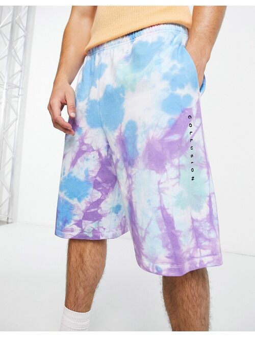 COLLUSION oversized shorts with logo print in tie dye - part of a set