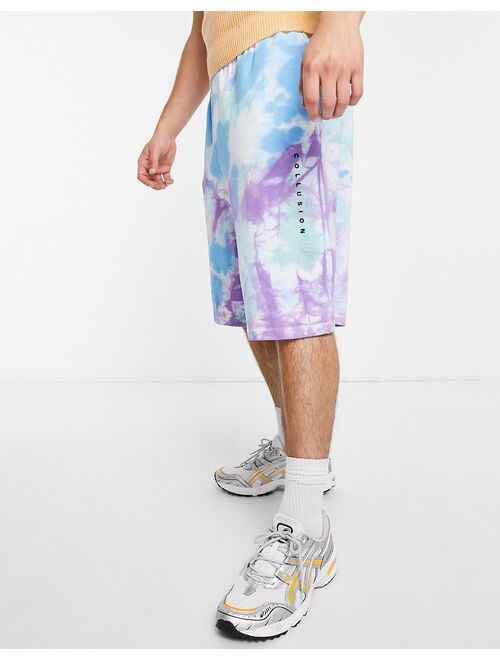 COLLUSION oversized shorts with logo print in tie dye - part of a set