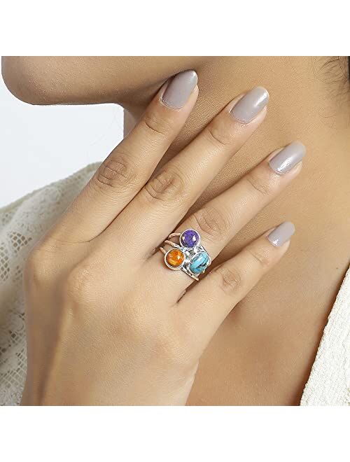 YoTreasure Tri Color Turquoise Bypass Ring in .925 Sterling Silver