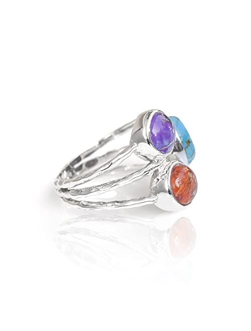 YoTreasure Tri Color Turquoise Bypass Ring in .925 Sterling Silver