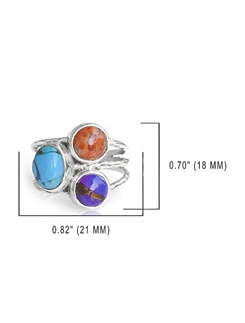 YoTreasure Tri Color Turquoise Bypass Ring in .925 Sterling Silver