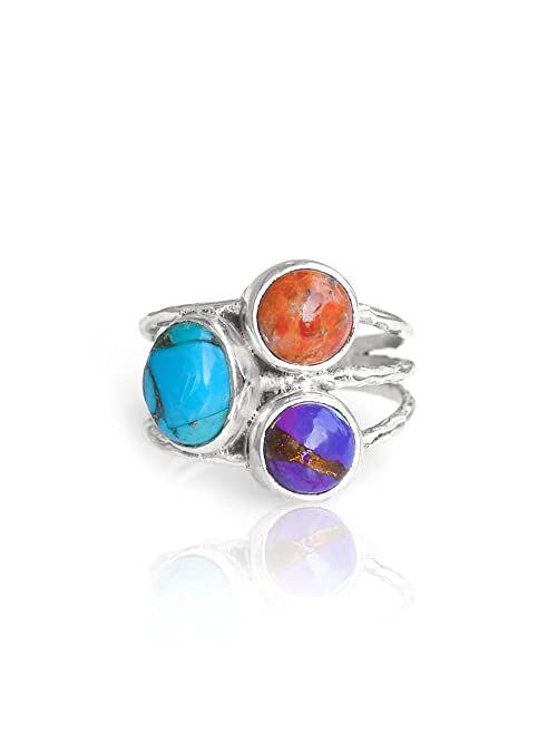 YoTreasure Tri Color Turquoise Bypass Ring in .925 Sterling Silver