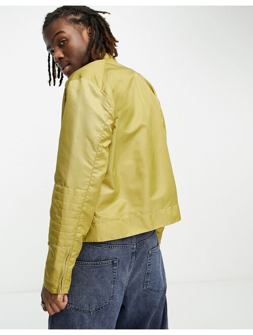 COLLUSION Nylon biker jacket in olive green