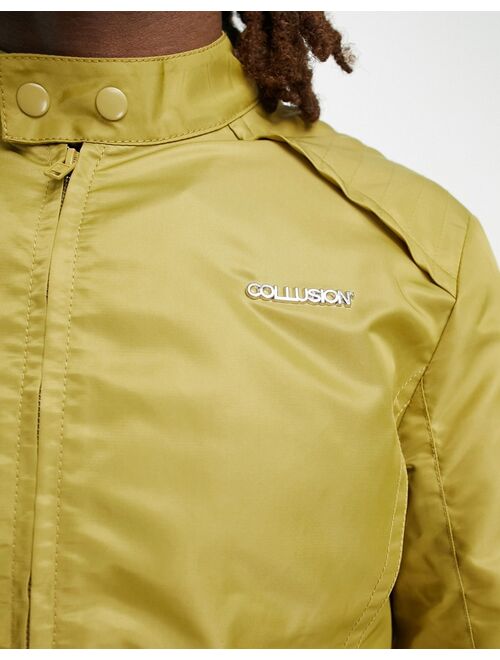 COLLUSION Nylon biker jacket in olive green