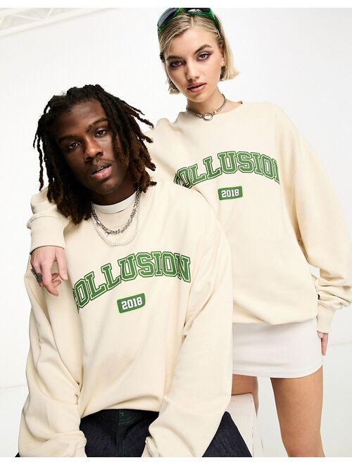 COLLUSION Unisex varsity logo sweatshirt in ecru