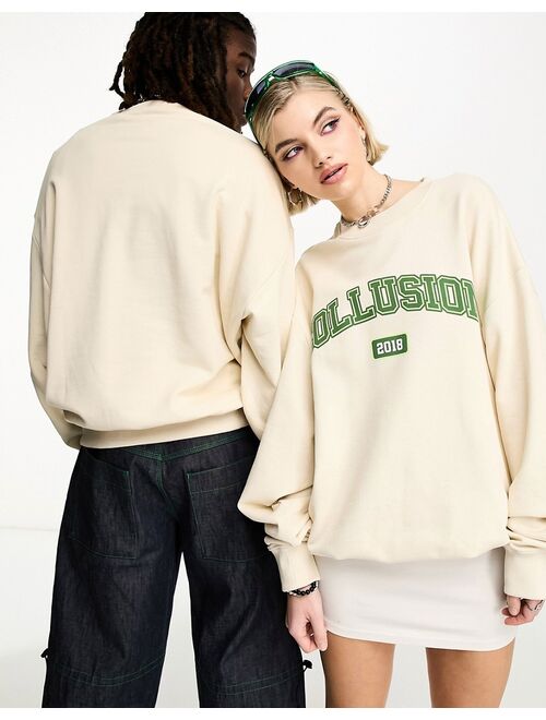 COLLUSION Unisex varsity logo sweatshirt in ecru