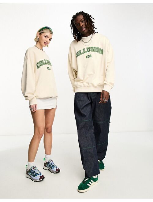 COLLUSION Unisex varsity logo sweatshirt in ecru