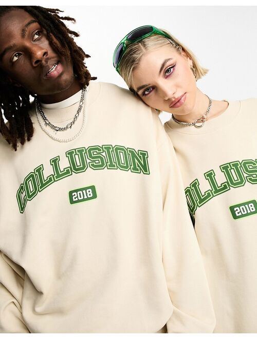 COLLUSION Unisex varsity logo sweatshirt in ecru