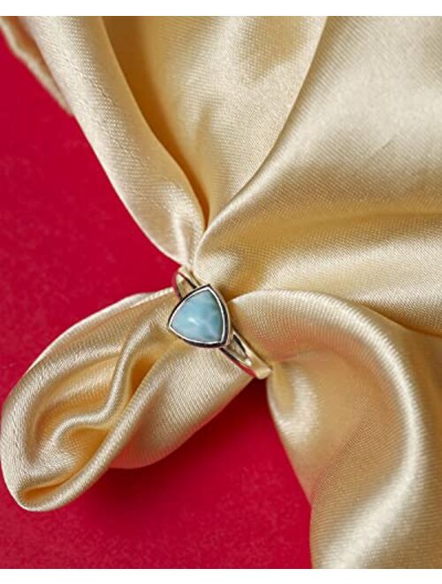 YoTreasure Natural Larimar Solid 925 Sterling Silver Solitaire Ring Jewelry