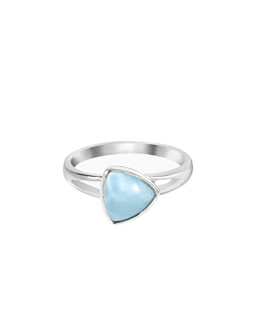 YoTreasure Natural Larimar Solid 925 Sterling Silver Solitaire Ring Jewelry