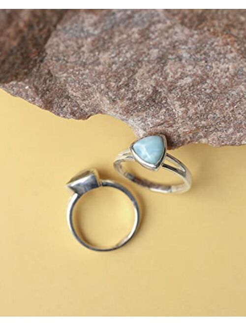 YoTreasure Natural Larimar Solid 925 Sterling Silver Solitaire Ring Jewelry