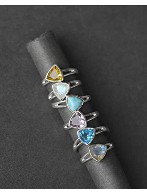 YoTreasure Natural Larimar Solid 925 Sterling Silver Solitaire Ring Jewelry