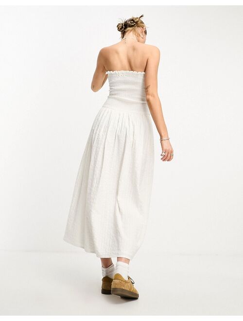 COLLUSION shirred bandeau cut out maxi summer dress in white