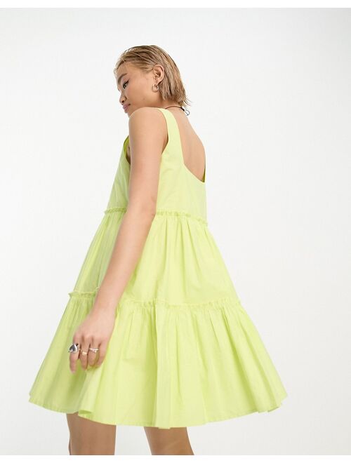 COLLUSION tiered volume mini summer dress in lime