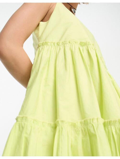 COLLUSION tiered volume mini summer dress in lime