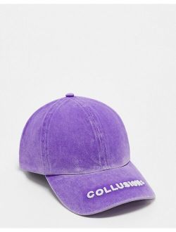 Unisex embroidered logo cap in purple acid wash