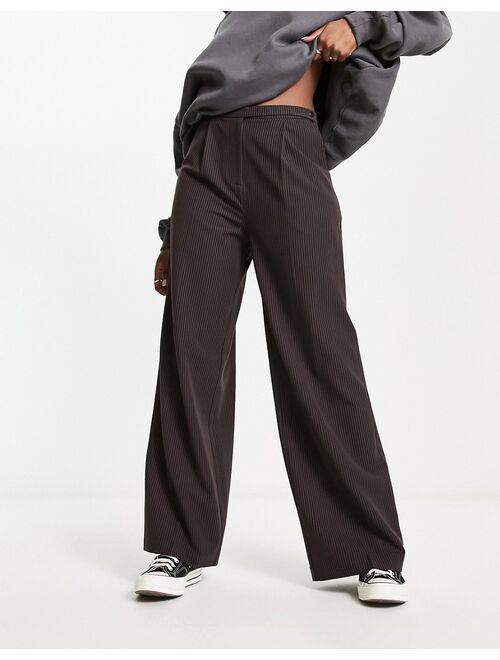 COLLUSION pinstripe tailored baggy pants in brown