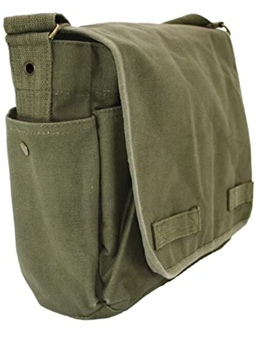 Army Universe ARMYU Olive Green Original Heavyweight Cotton Canvas Classic Heavyweight Military Messenger Bag + Streamer