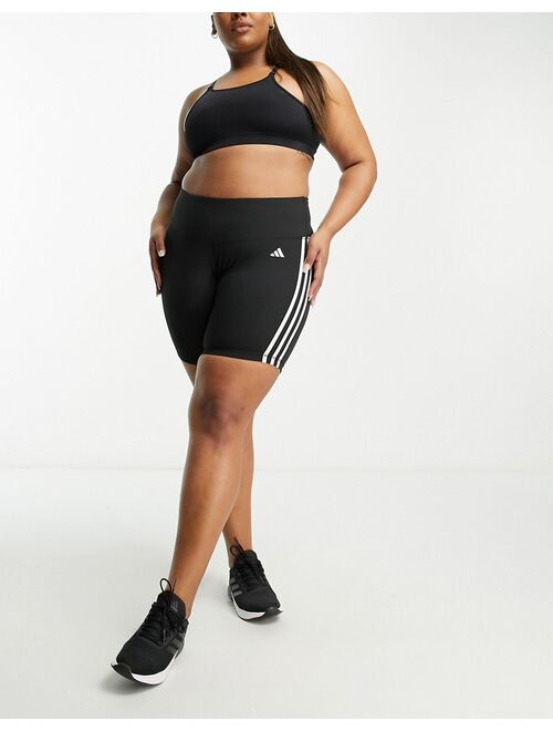 adidas performance adidas Training plus 3 stripe side panel legging shorts in black