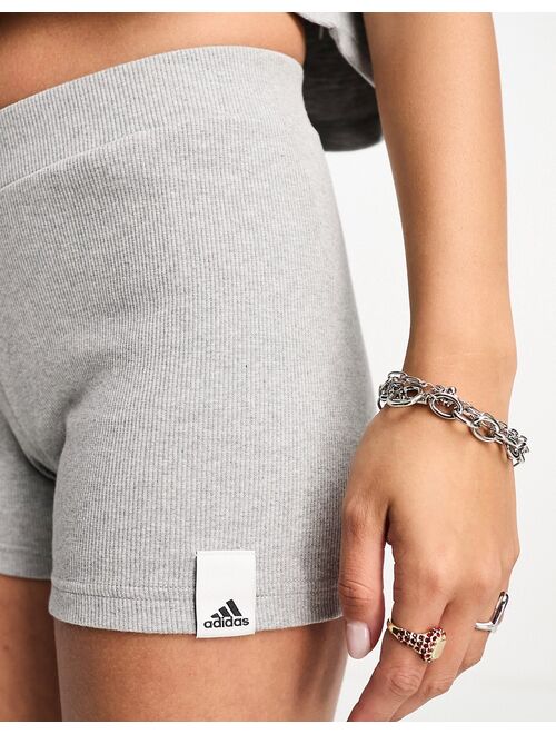 adidas performance adidas Lounge ribbed legging shorts in gray