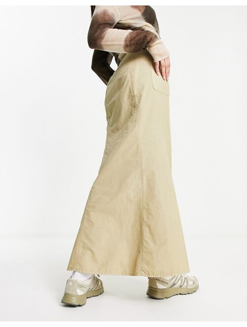 COLLUSION fishtail detail cargo maxi skirt in neutral