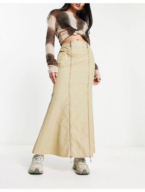 COLLUSION fishtail detail cargo maxi skirt in neutral