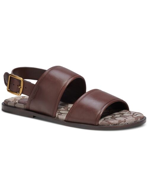 COACH Men's Leather Two-Strap Sandal with Signature Jacquard Footbed