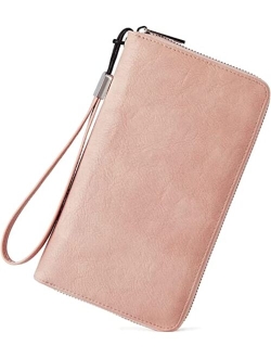 Leather Wallets for Women RFID Blocking Zip Around Credit Card Holder Phone Wristlet Clutch