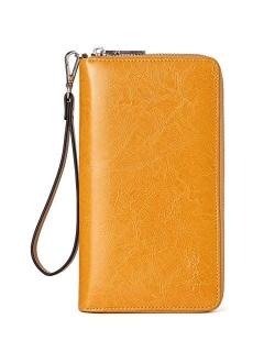 Leather Wallets for Women RFID Blocking Zip Around Credit Card Holder Phone Wristlet Clutch