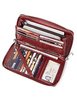 Leather Wallets for Women RFID Blocking Zip Around Credit Card Holder Phone Wristlet Clutch