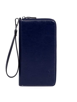 Leather Wallets for Women RFID Blocking Zip Around Credit Card Holder Phone Wristlet Clutch