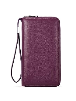 Leather Wallets for Women RFID Blocking Zip Around Credit Card Holder Phone Wristlet Clutch