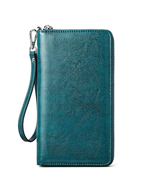 BOSTANTEN Leather Wallets for Women RFID Blocking Zip Around Credit Card Holder Phone Wristlet Clutch