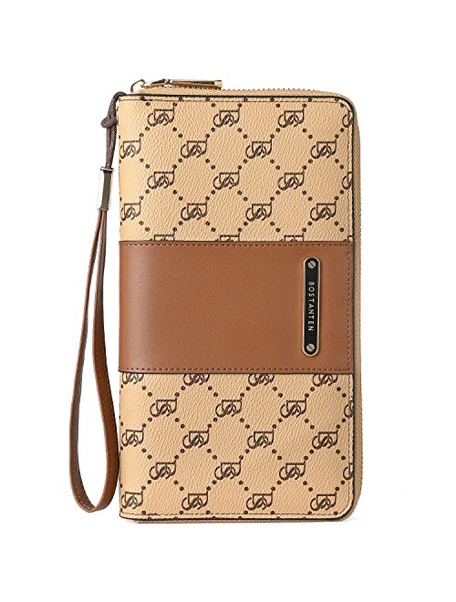 BOSTANTEN Leather Wallets for Women RFID Blocking Zip Around Credit Card Holder Phone Wristlet Clutch