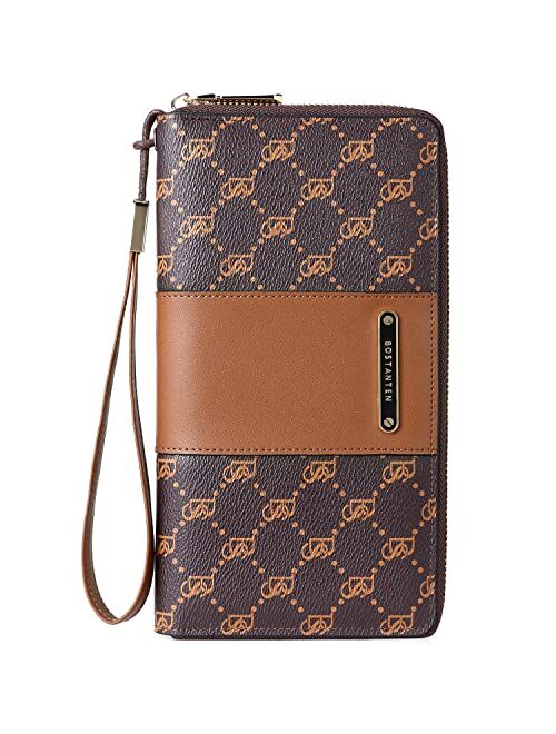 BOSTANTEN Leather Wallets for Women RFID Blocking Zip Around Credit Card Holder Phone Wristlet Clutch