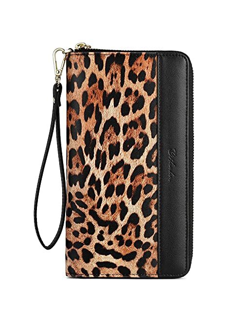 BOSTANTEN Leather Wallets for Women RFID Blocking Zip Around Credit Card Holder Phone Wristlet Clutch