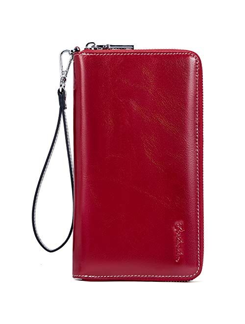 BOSTANTEN Leather Wallets for Women RFID Blocking Zip Around Credit Card Holder Phone Wristlet Clutch