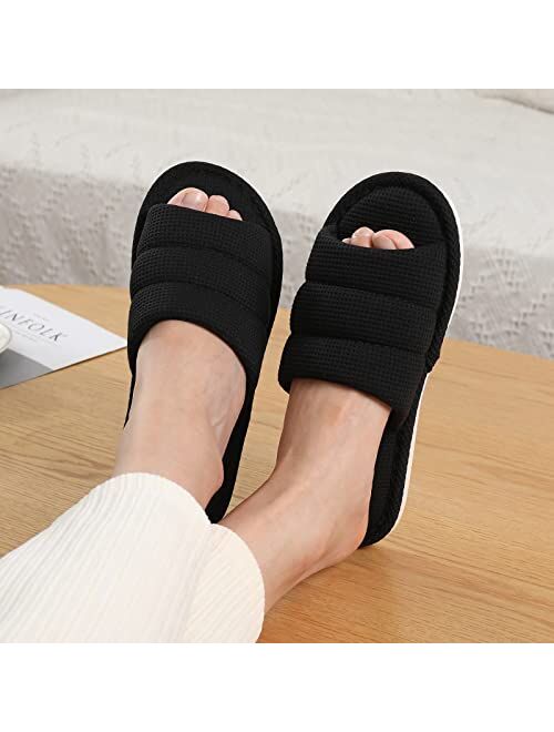 shevalues Summer House Slippers for Women Men Breathable Waffle Indoor Slippers Slip-on Open Toe Home Shoes