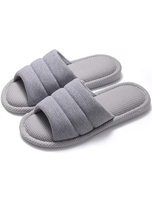 shevalues Summer House Slippers for Women Men Breathable Waffle Indoor Slippers Slip-on Open Toe Home Shoes