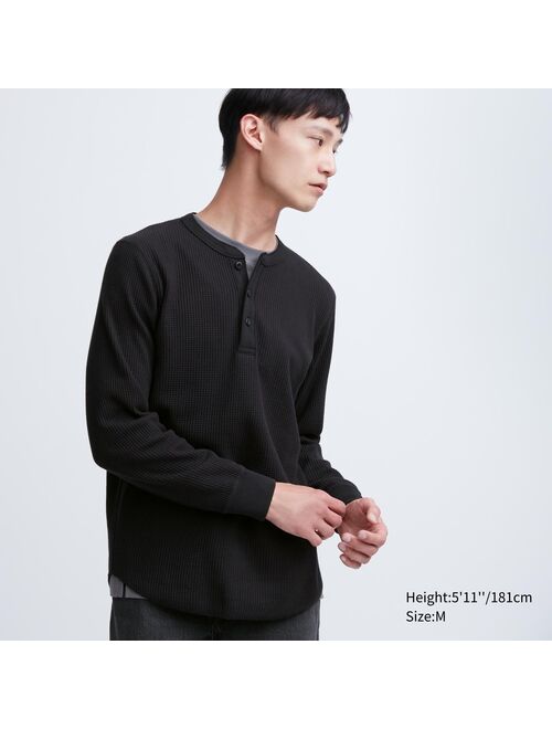 UNIQLO Waffle Henley Neck Long-Sleeve T-Shirt