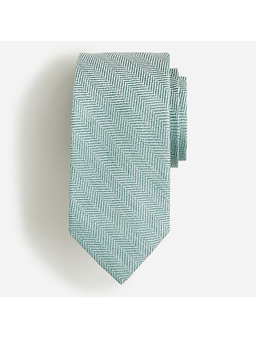 Linen-cotton blend herringbone tie