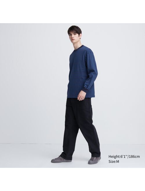 Uniqlo Washed Cotton Oversized Crew Neck Long-Sleeve T-Shirt (Striped)