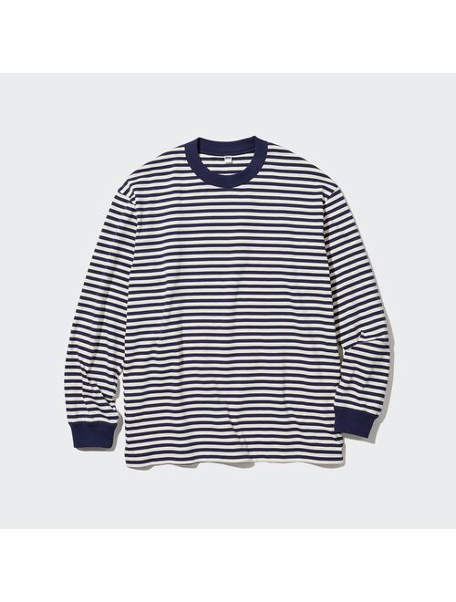 Uniqlo Washed Cotton Oversized Crew Neck Long-Sleeve T-Shirt (Striped)