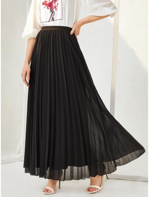 SHEIN Mulvari Solid Pleated Maxi Skirt