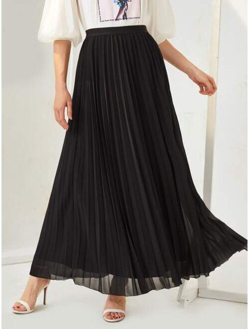 SHEIN Mulvari Solid Pleated Maxi Skirt