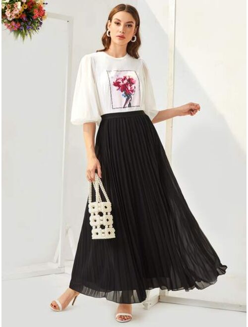 SHEIN Mulvari Solid Pleated Maxi Skirt