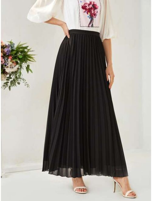 SHEIN Mulvari Solid Pleated Maxi Skirt