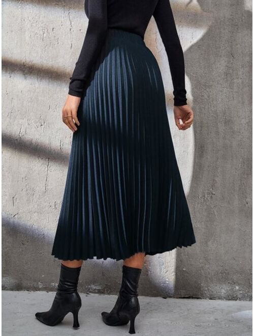 SHEIN Modely Solid Elastic Waist Pleated Skirt